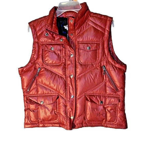 Harley-Davidson Jackets & Blazers - Harley Davidson Puffer Vest Red Womens Size Large Down Fill Shiny Button Biker